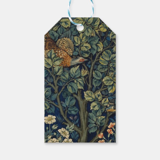 William Morris Fasan Fågel Träd Skogsmark Presentetikett (Framsidan)