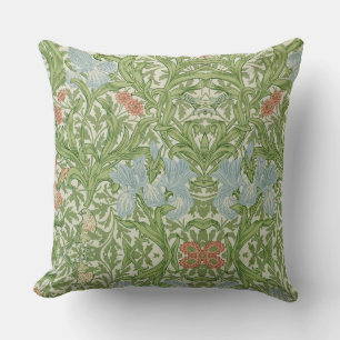 William Morris Flowers Foliage Birds Blue Kudde