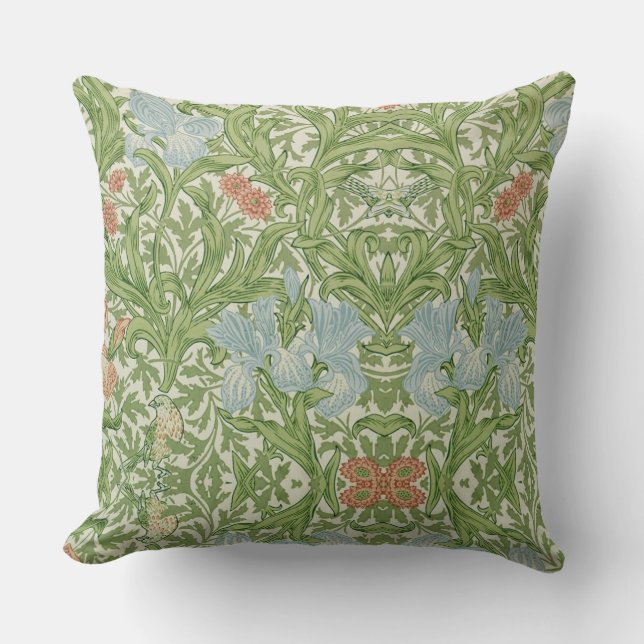 William Morris Flowers Foliage Birds Blue Kudde (Framsida)