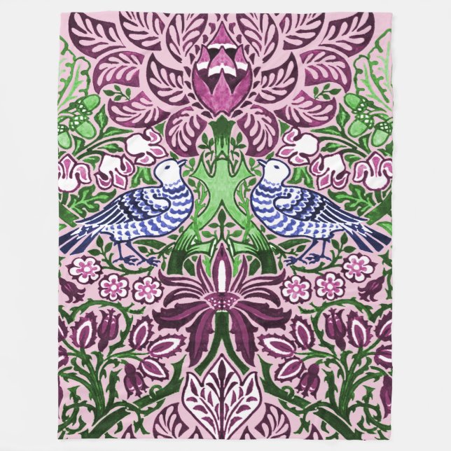 William Morris Folk Art Birds Flowers Acorns Fleecefilt (Framsidan)