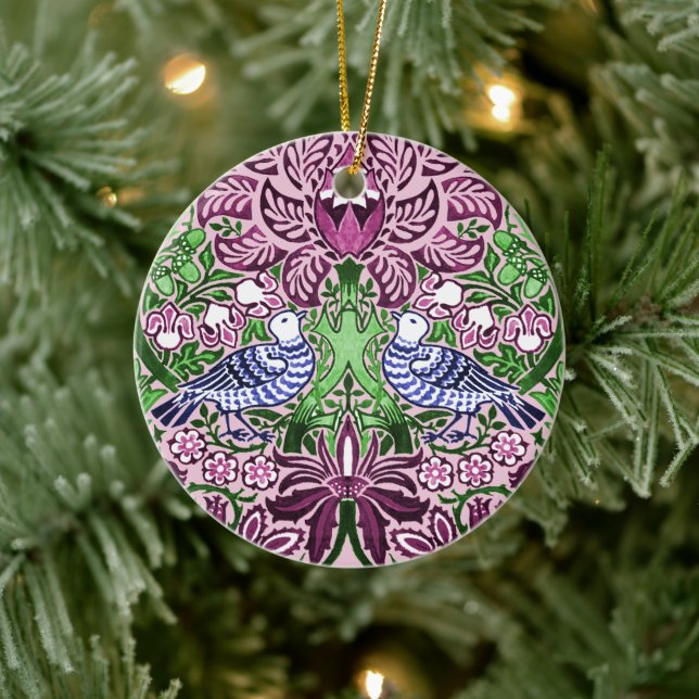 William Morris Folk Art Birds Flowers Acorns Julgransprydnad Keramik (Träd)