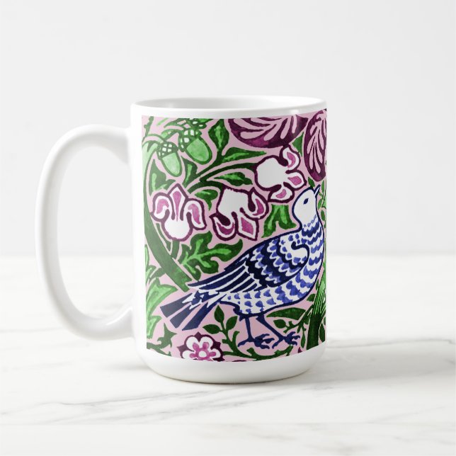 William Morris Folk Art Birds Flowers Acorns Kaffemugg (Vänster)