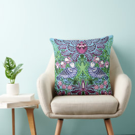William Morris Folk Art Birds Flowers Acorns Kudde