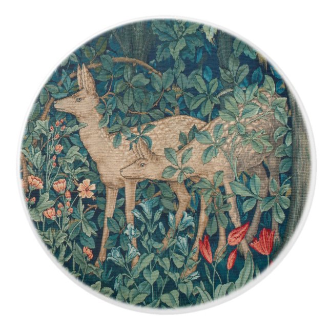 William Morris Forest Hjort Blommigt Tapestry Knopp (Framsidan)