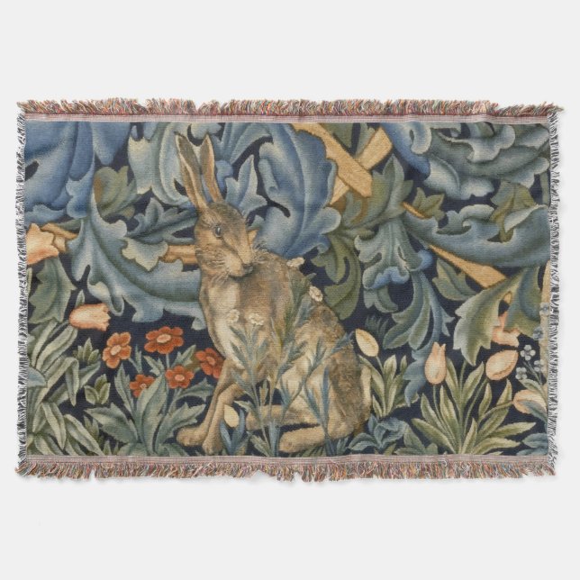 William Morris Forest Rabbit Blommigt Art nouveau Filt (Framsidan)