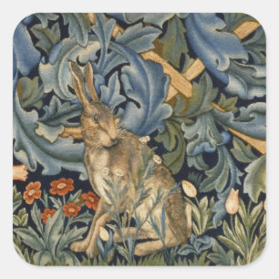 William Morris Forest Rabbit Blommigt Art nouveau Fyrkantigt Klistermärke