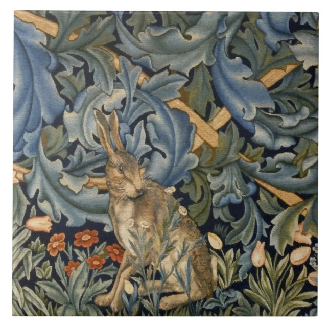 William Morris Forest Rabbit Blommigt Art nouveau Kakelplatta (Framsidan)
