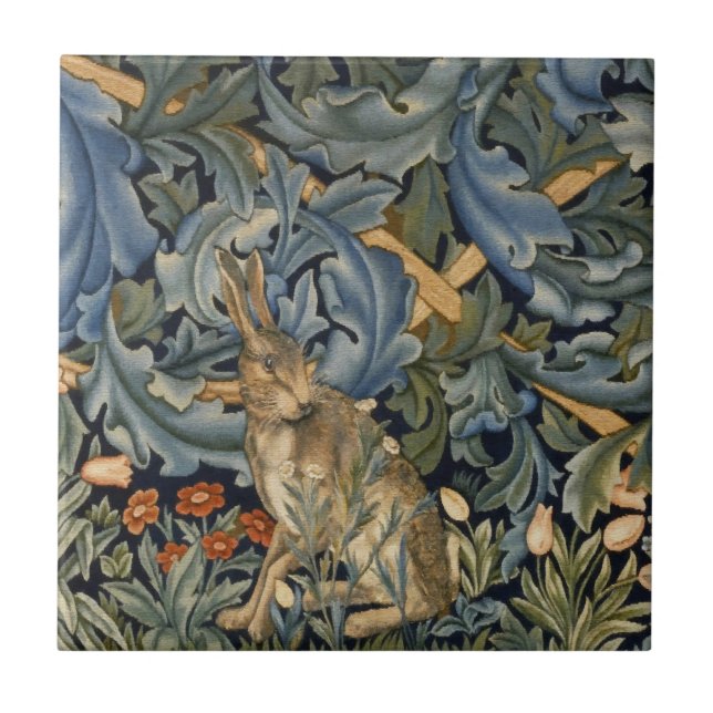 William Morris Forest Rabbit Blommigt Art nouveau Kakelplatta (Framsidan)