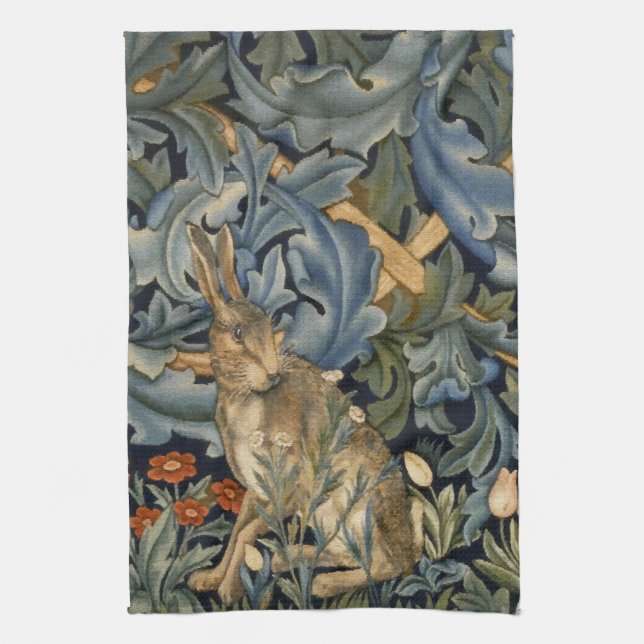 William Morris Forest Rabbit Blommigt Art nouveau Kökshandduk (Vertikal)
