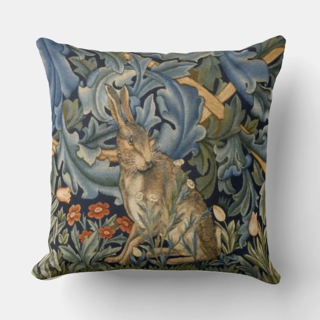 William Morris Forest Rabbit Blommigt Art nouveau Kudde (Framsida)