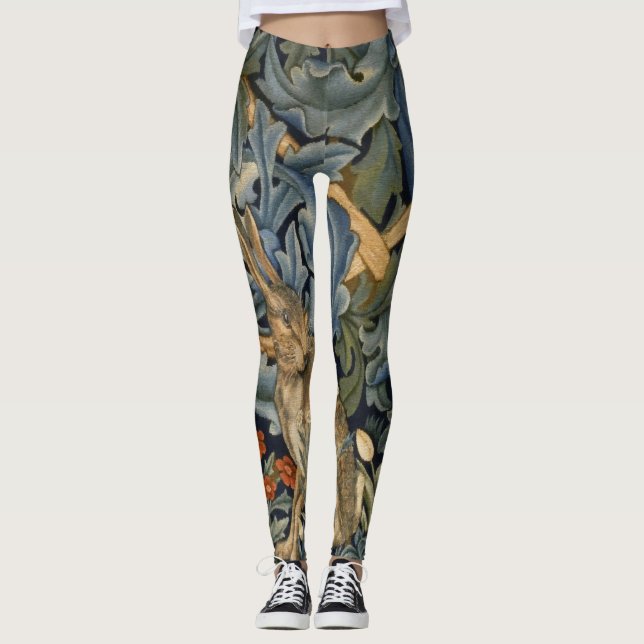 William Morris Forest Rabbit Blommigt Art nouveau Leggings (Framsida)