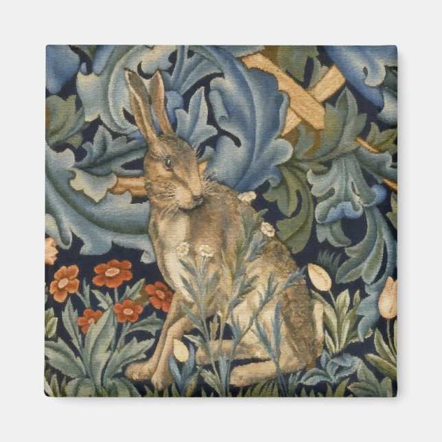 William Morris Forest Rabbit Blommigt Art nouveau Magnet (Framsidan)