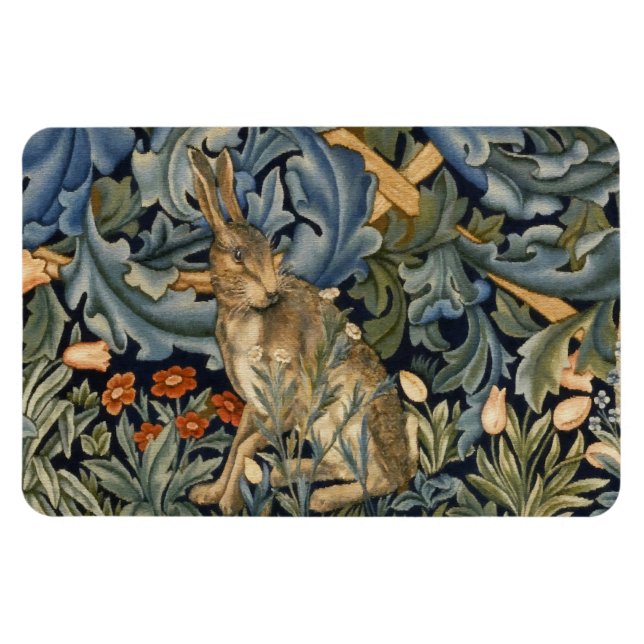 William Morris Forest Rabbit Blommigt Art nouveau Magnet (Horisontell)