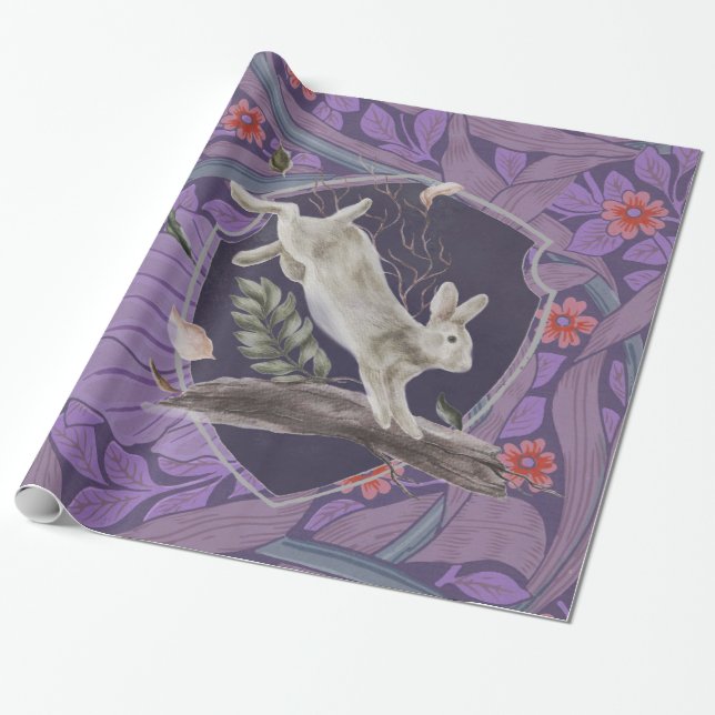 William Morris Forest Rabbit Blommigt Art nouveau Presentpapper (Utrullad)