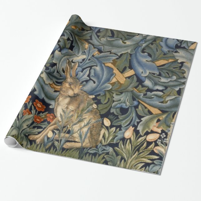 William Morris Forest Rabbit Blommigt Art nouveau Presentpapper (Utrullad)