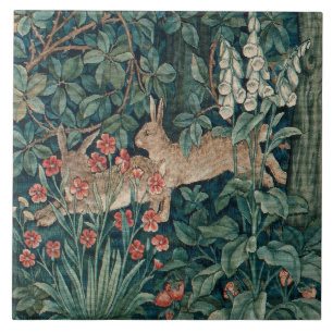 William Morris Forest Rabbits Blommigt Kakelplatta