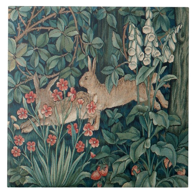 William Morris Forest Rabbits Blommigt Kakelplatta (Framsidan)