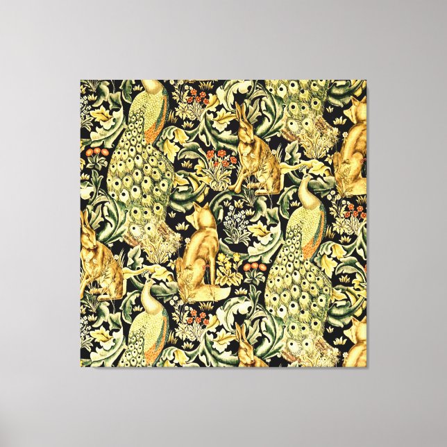 William Morris Forest Tapestry Fox Hare Peacock Canvastryck (Framsida)