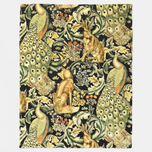 William Morris Forest Tapestry Fox Hare Peacock Fleecefilt