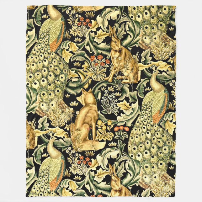 William Morris Forest Tapestry Fox Hare Peacock Fleecefilt (Framsidan)
