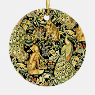 William Morris Forest Tapestry Fox Hare Peacock Julgransprydnad Keramik