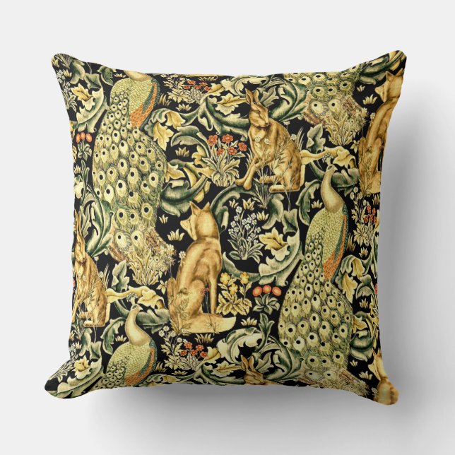 William Morris Forest Tapestry Fox Hare Peacock Kudde (Framsida)