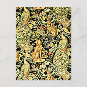 William Morris Forest Tapestry Fox Hare Peacock Vykort