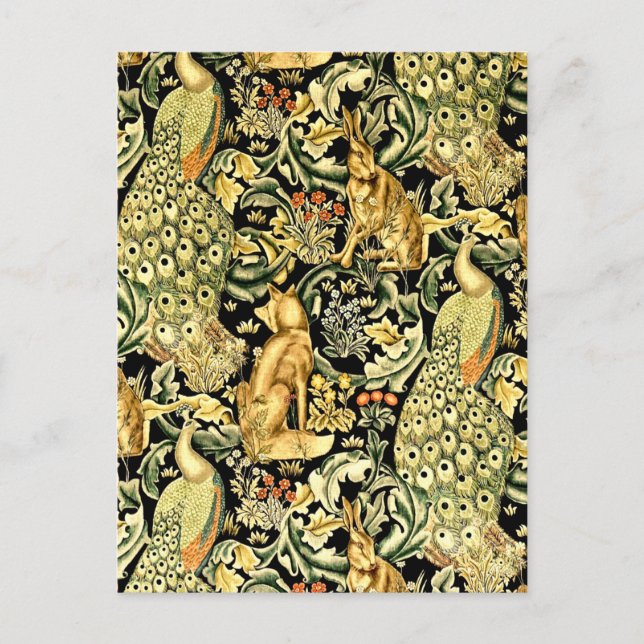 William Morris Forest Tapestry Fox Hare Peacock Vykort (Framsida)