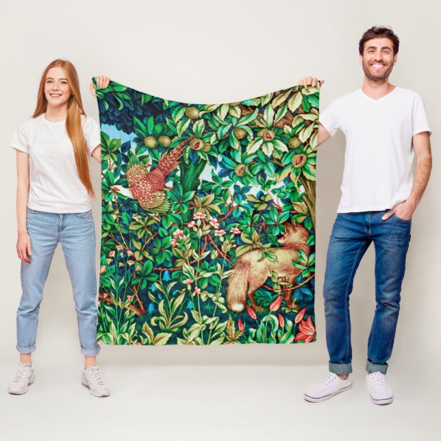 William Morris Fox och Pheasant Tapestry Skriv ut Fleecefilt (På plats)
