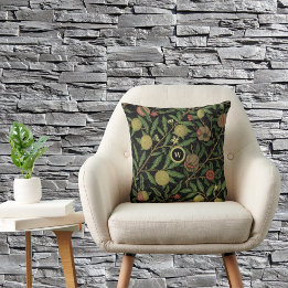 William Morris Fruit Mönster med Monogram Initial Kudde