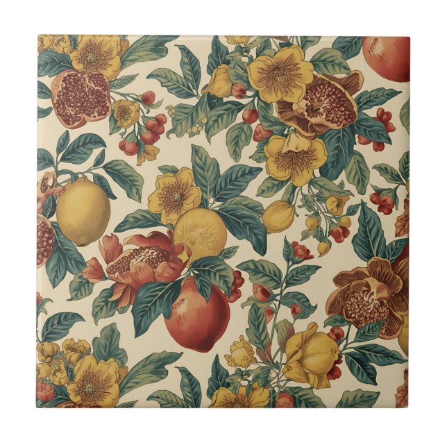 William Morris Fruit Pomegranate Blommönster Kakelplatta (Framsidan)