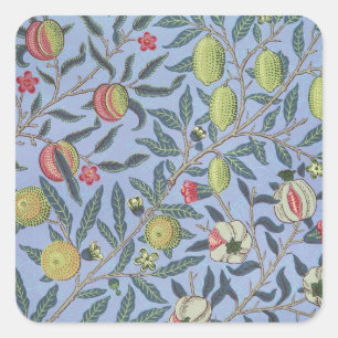 William Morris Fruit Pomegranate Blue Ornament Fyrkantigt Klistermärke