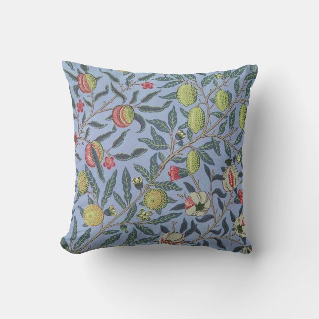William Morris Fruit Pomegranate Blue Ornament Kudde (Framsida)