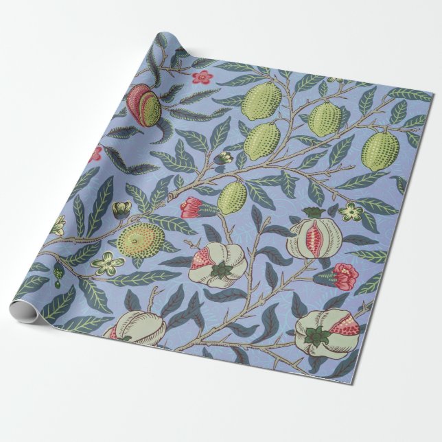 William Morris Fruit Pomegranate Blue Ornament Presentpapper (Utrullad)