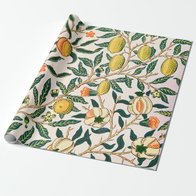 William Morris Fruit Pomegranate White Ornament Presentpapper (Utrullad)