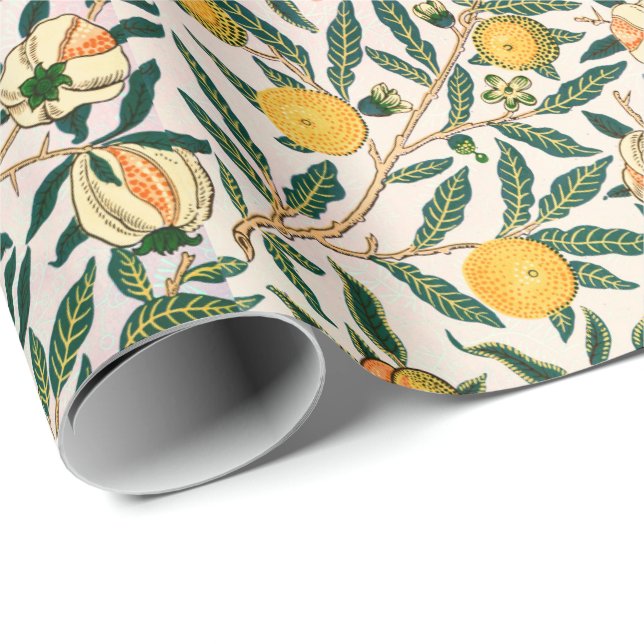 William Morris Fruit Pomegranate White Ornament Presentpapper (Rullad Hörn)