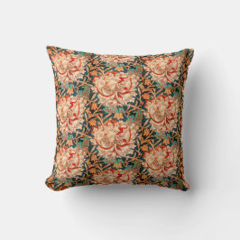 WILLIAM MORRIS GARDEN TAN POPPY BLOMMIGT SANGRIA KUDDE