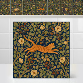 William Morris Ginger Tabby Katt Hoppar Baldakin Kakelplatta