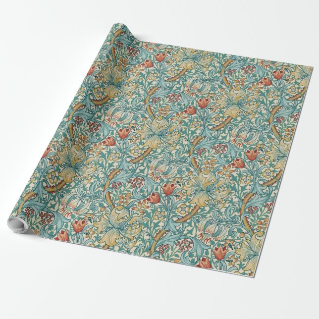 William Morris "Golden Lily" 3 Presentpapper (Utrullad)