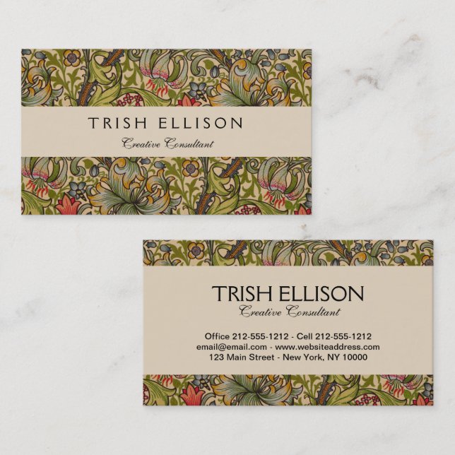 William Morris Golden Lily Antique Visitkort (Fram/baksida)