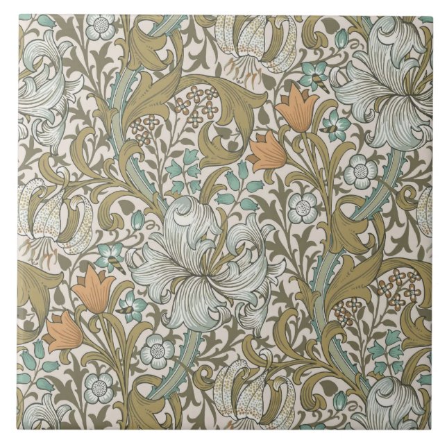 William Morris Golden Lily Blå Guld Klassisk Kakelplatta (Framsidan)