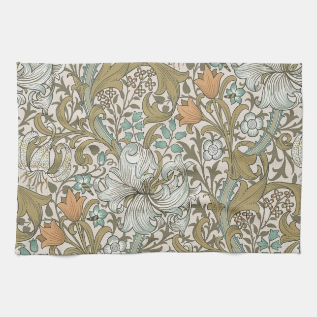 William Morris Golden Lily Blå Guld Klassisk Kökshandduk (Horisontell)