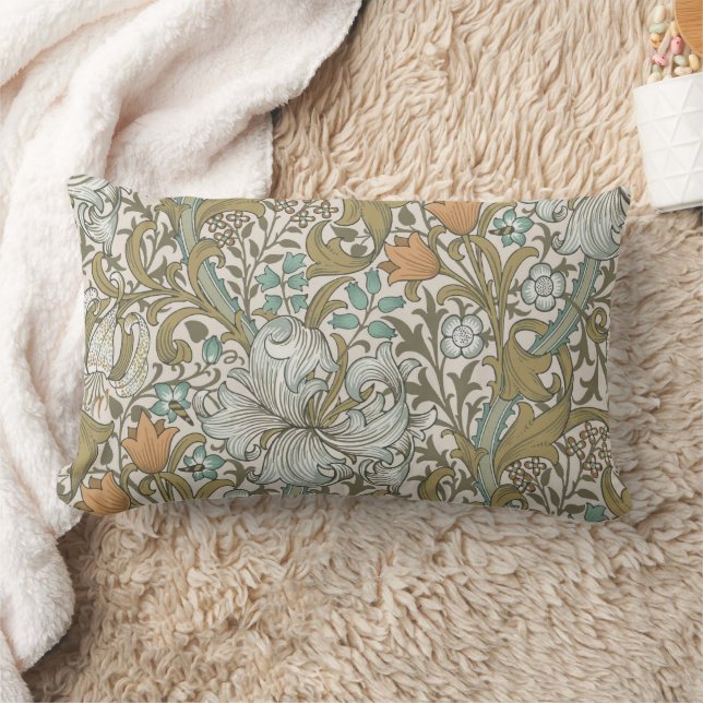 William Morris Golden Lily Blå Guld Klassisk Lumbarkudde (Filt)