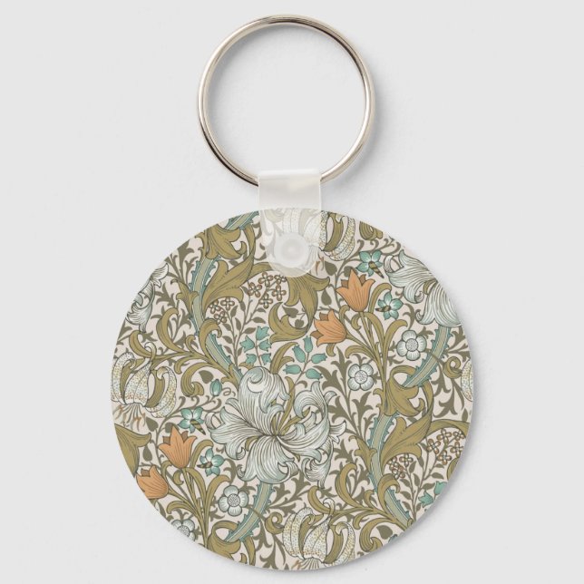 William Morris Golden Lily Blå Guld Klassisk Nyckelring (Framsida)