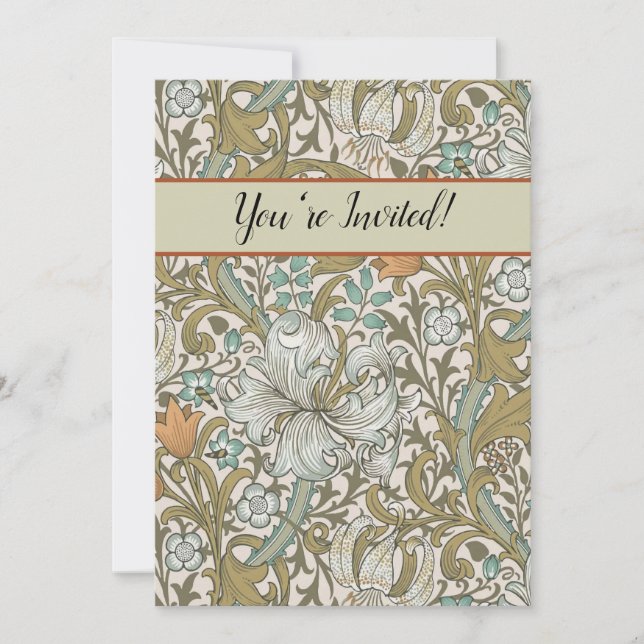 William Morris Golden Lily Blue Guld Classic Inbjudningar (Framsida)