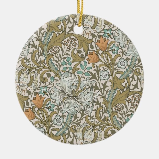 William Morris Golden Lily Blue Guld Classic Julgransprydnad Keramik (Framsidan)