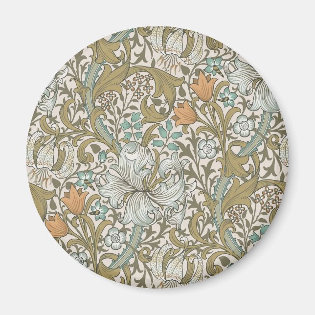 William Morris Golden Lily Blue Guld Classic Magnet (Framsidan)
