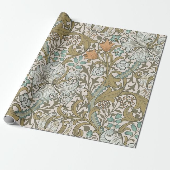 William Morris Golden Lily Blue Guld Classic Presentpapper (Utrullad)