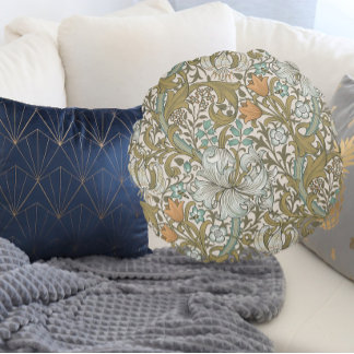 William Morris Golden Lily Blue Guld Classic Rund Kudde
