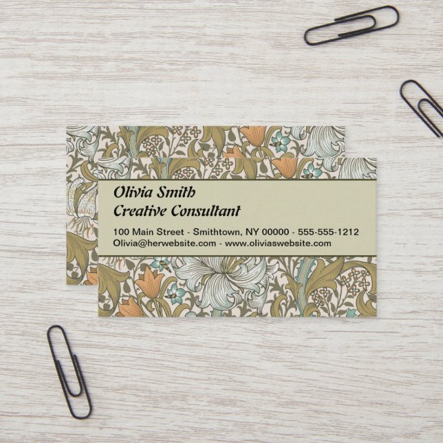 William Morris Golden Lily Blue Guld Classic Visitkort (Fram/Back In Situ)